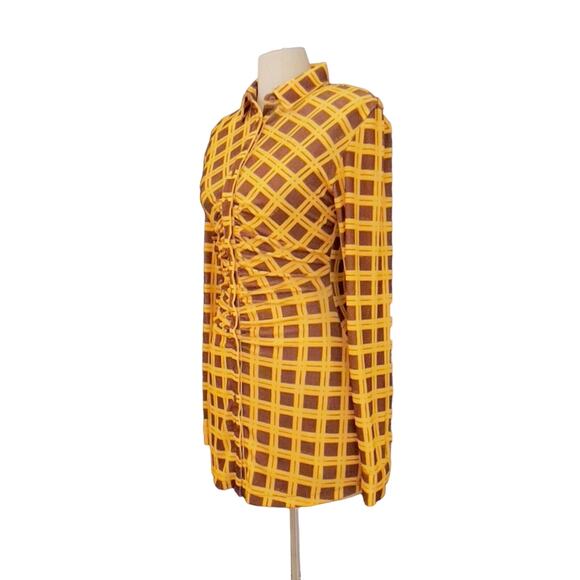 With Jean Andy Long Sleeve Button Front Check Dress Yellow XS Clueless Y2K - Picture 3 of 15